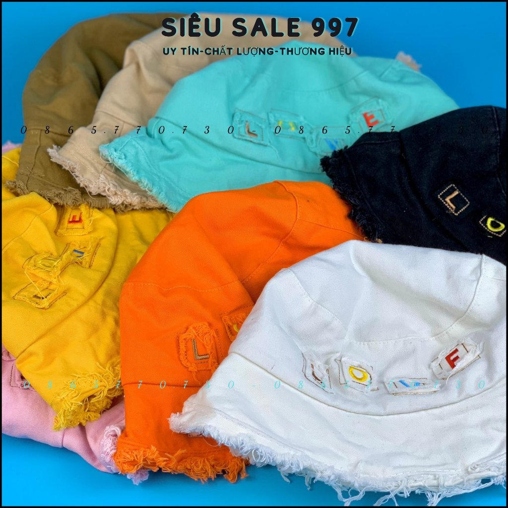 Nón Tai Bèo, Mũ Bucket Rách Viền Vá Chữ LOVE Thời Trang Cá Tính Nhiều Màu Unisex Form Nam Nữ - SIÊU SALE 997