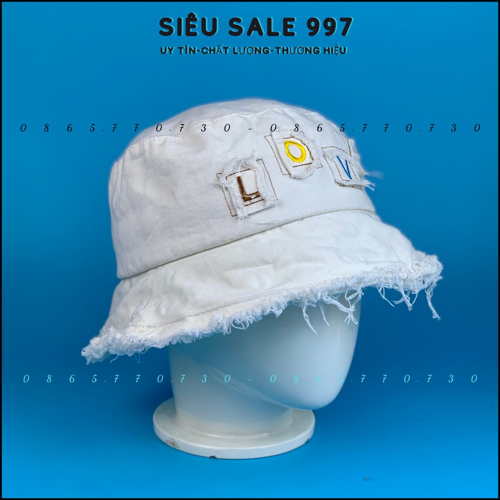 Nón Tai Bèo, Mũ Bucket Rách Viền Vá Chữ LOVE Thời Trang Cá Tính Nhiều Màu Unisex Form Nam Nữ - SIÊU SALE 997