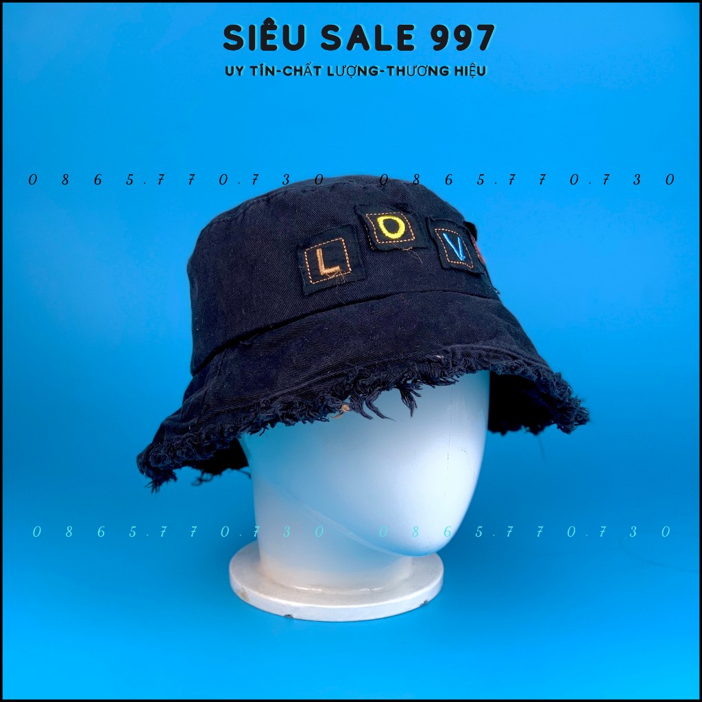 Nón Tai Bèo, Mũ Bucket Rách Viền Vá Chữ LOVE Thời Trang Cá Tính Nhiều Màu Unisex Form Nam Nữ - SIÊU SALE 997