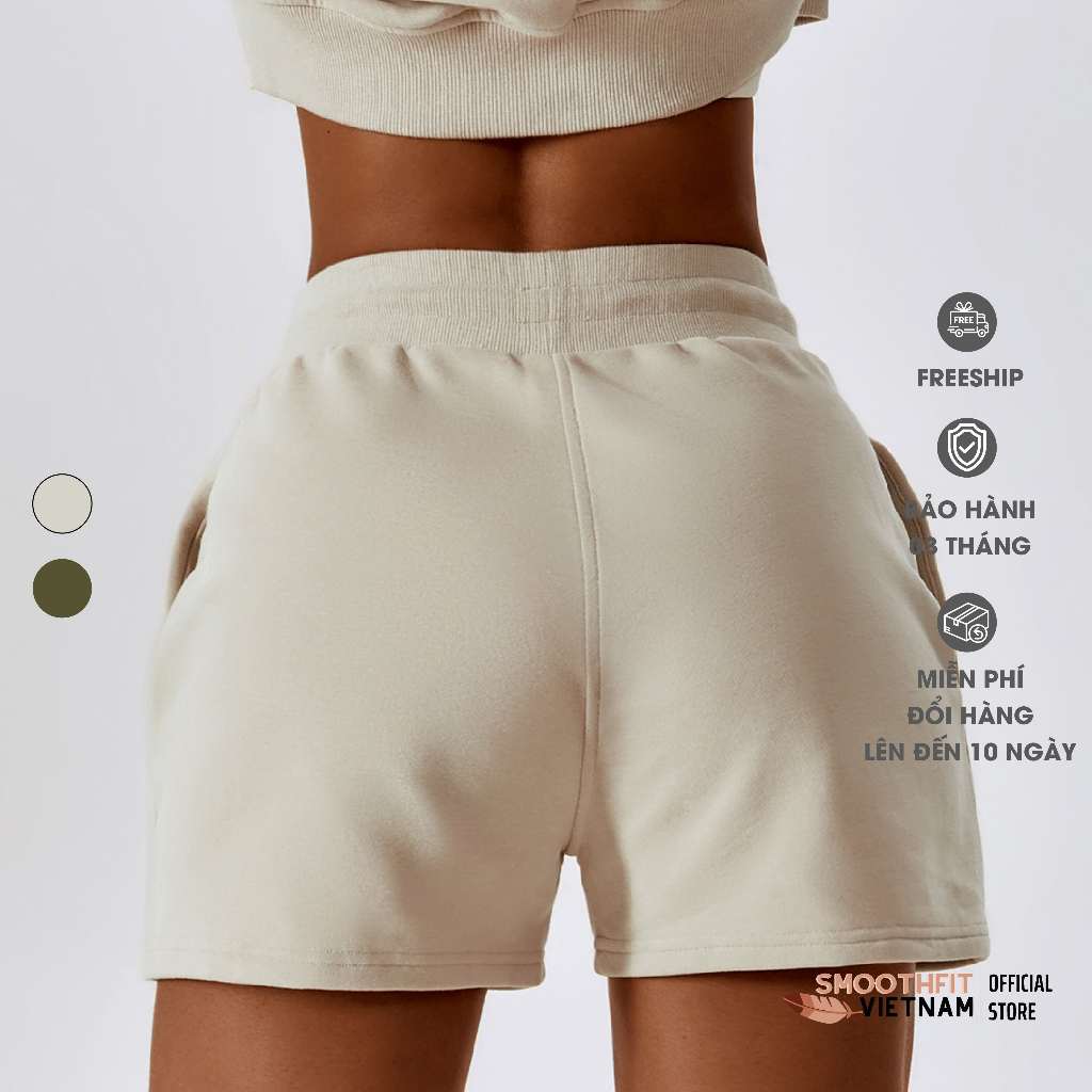 Bộ Nỉ Nữ Áo Croptop Sweater / Quần Sweatshorts - Chất Liệu Nỉ Da Cá Cao Cấp SmoothFitVN 8235 - Thời Trang Gym, Yoga