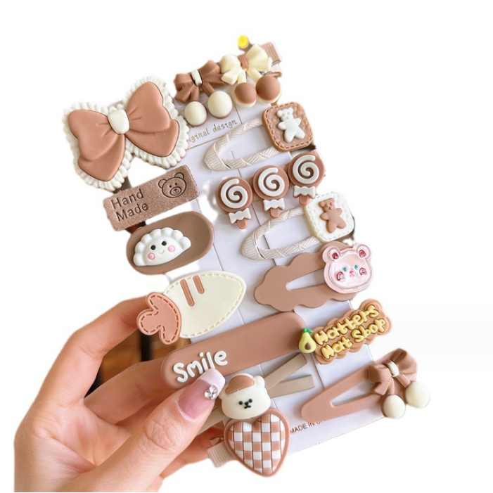 Vỉ 14 kẹp tóc sắc màu siêu yêu cho bé - Set kẹp cặp cột tóc 14 món cho bé gái hình hoạt hình cute xinh xắn hot 2023