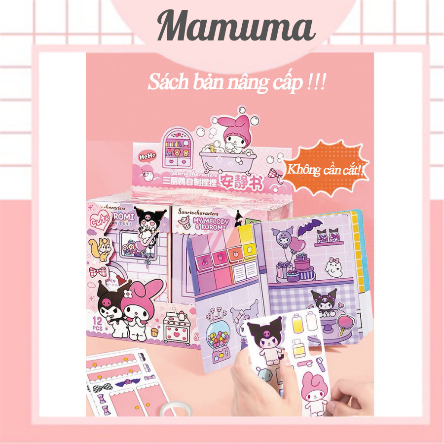 Đồ chơi giấy thủ công Sanrio Kuromi Melody búp bê giấy cuốn sách yên tĩnh set cắt dán DIY đồ chơi cho bé