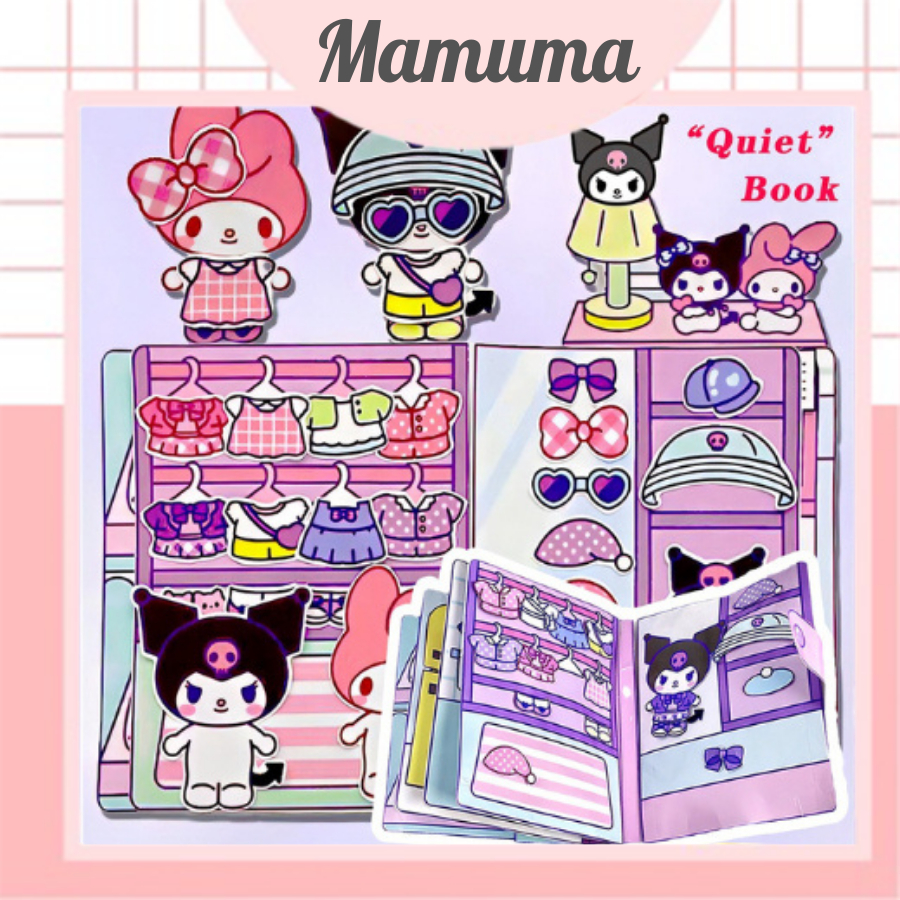 Đồ chơi giấy thủ công Sanrio Kuromi Melody búp bê giấy cuốn sách yên tĩnh set cắt dán DIY đồ chơi cho bé