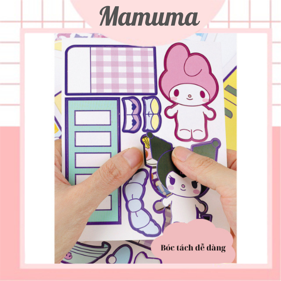 Đồ chơi giấy thủ công Sanrio Kuromi Melody búp bê giấy cuốn sách yên tĩnh set cắt dán DIY đồ chơi cho bé