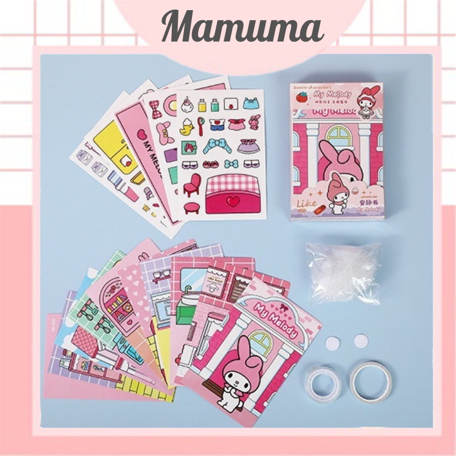 Đồ chơi giấy thủ công Sanrio Kuromi Melody búp bê giấy cuốn sách yên tĩnh set cắt dán DIY đồ chơi cho bé