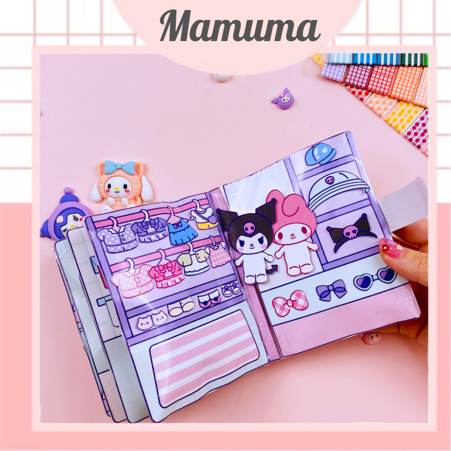 Đồ chơi giấy thủ công Sanrio Kuromi Melody búp bê giấy cuốn sách yên tĩnh set cắt dán DIY đồ chơi cho bé