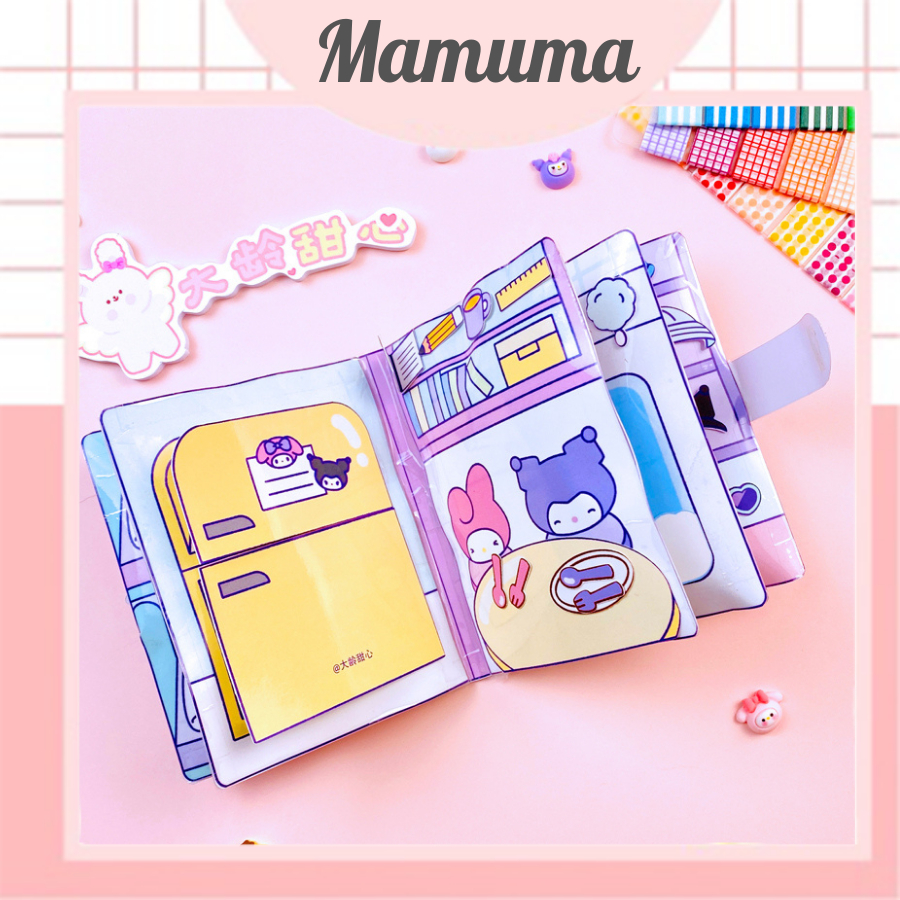 Đồ chơi giấy thủ công Sanrio Kuromi Melody búp bê giấy cuốn sách yên tĩnh set cắt dán DIY đồ chơi cho bé