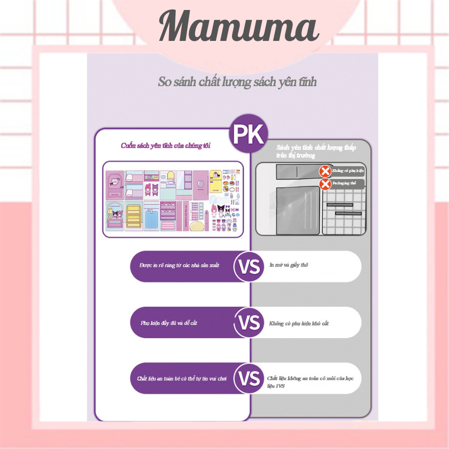 Đồ chơi giấy thủ công Sanrio Kuromi Melody búp bê giấy cuốn sách yên tĩnh set cắt dán DIY đồ chơi cho bé