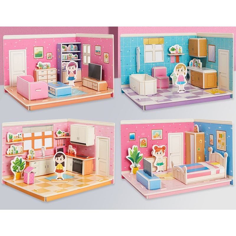 Mô hình 3D Nhà búp bê cho bé - LOẠI KÍCH THƯỚC NHỎ 21x14CM