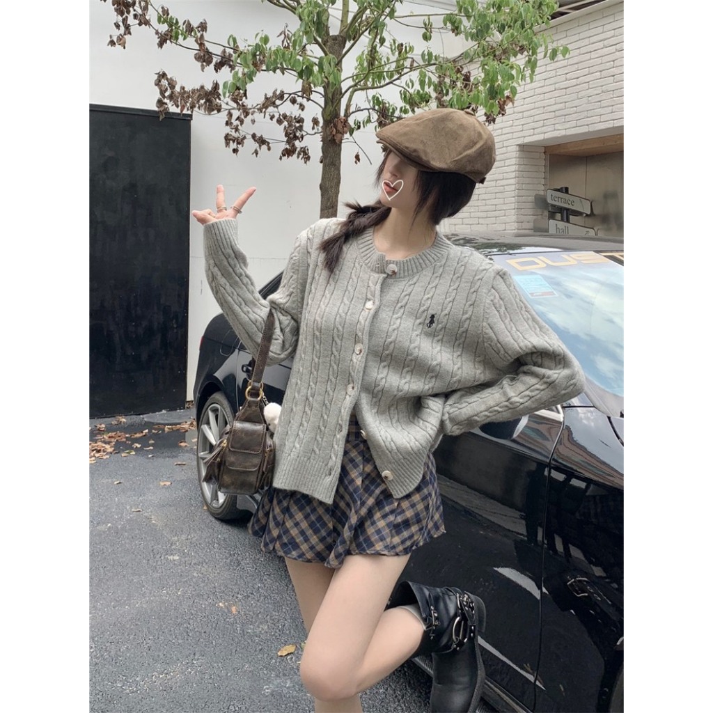 Áo cardigan len thừng dầy dặn thêu ngựa freesize hàng QC loại 1, Áo khoác len thừng dài tay cổ tròn có cúc Shine.Clothes