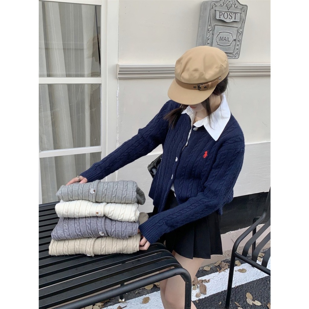 Áo cardigan len thừng dầy dặn thêu ngựa freesize hàng QC loại 1, Áo khoác len thừng dài tay cổ tròn có cúc Shine.Clothes