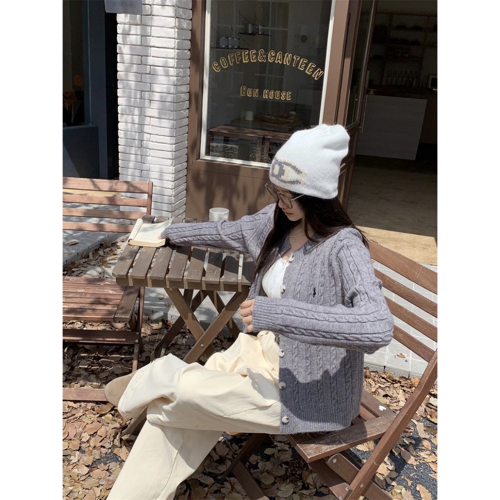 Áo cardigan len thừng dầy dặn thêu ngựa freesize hàng QC loại 1, Áo khoác len thừng dài tay cổ tròn có cúc Shine.Clothes