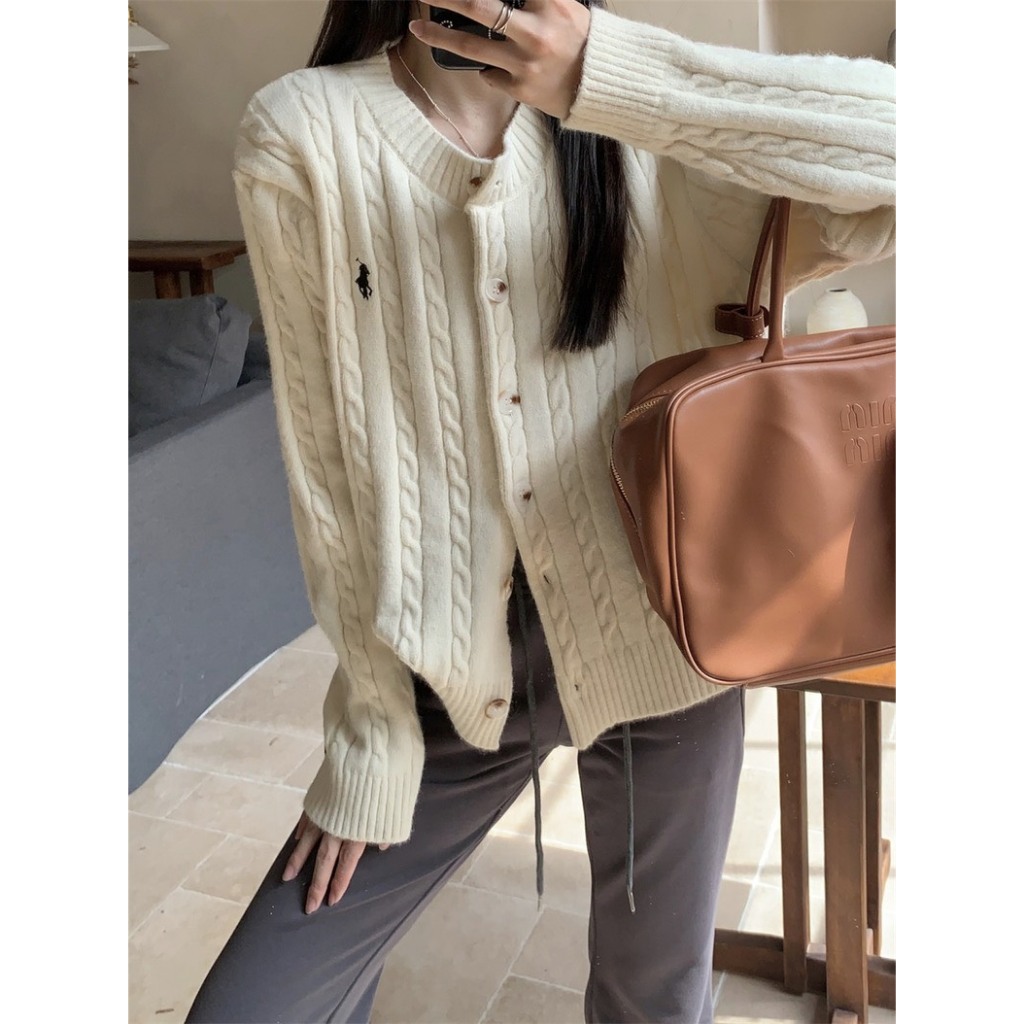 Áo cardigan len thừng dầy dặn thêu ngựa freesize hàng QC loại 1, Áo khoác len thừng dài tay cổ tròn có cúc Shine.Clothes