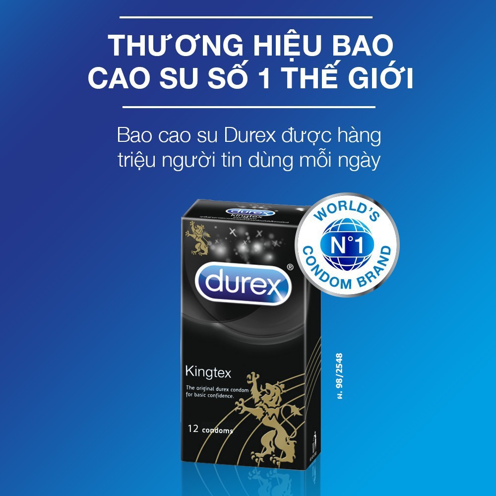 Bao cao su Durex Kingtex - Siêu mỏng, ôm sát tạo cảm giác chân thật - Hộp - 12 cái