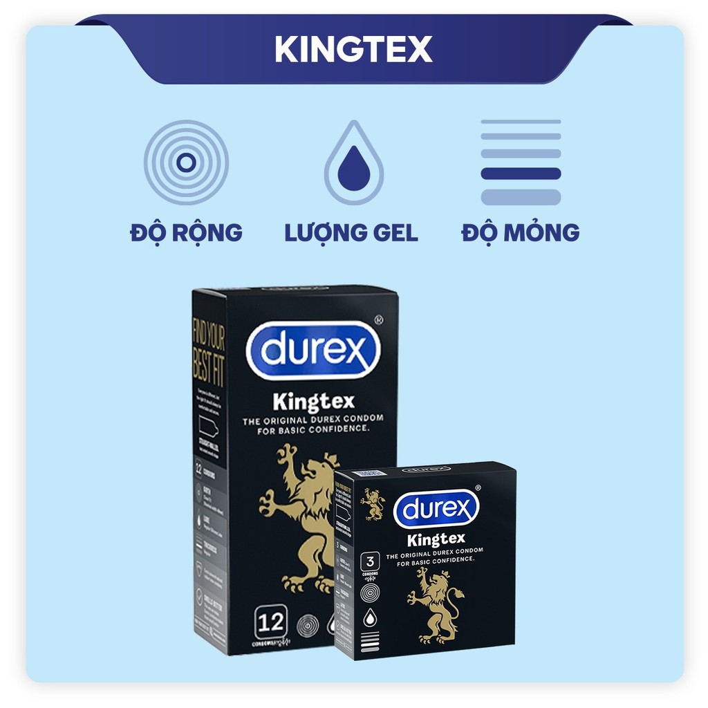 Bao cao su Durex Kingtex - Siêu mỏng, ôm sát tạo cảm giác chân thật - Hộp - 12 cái