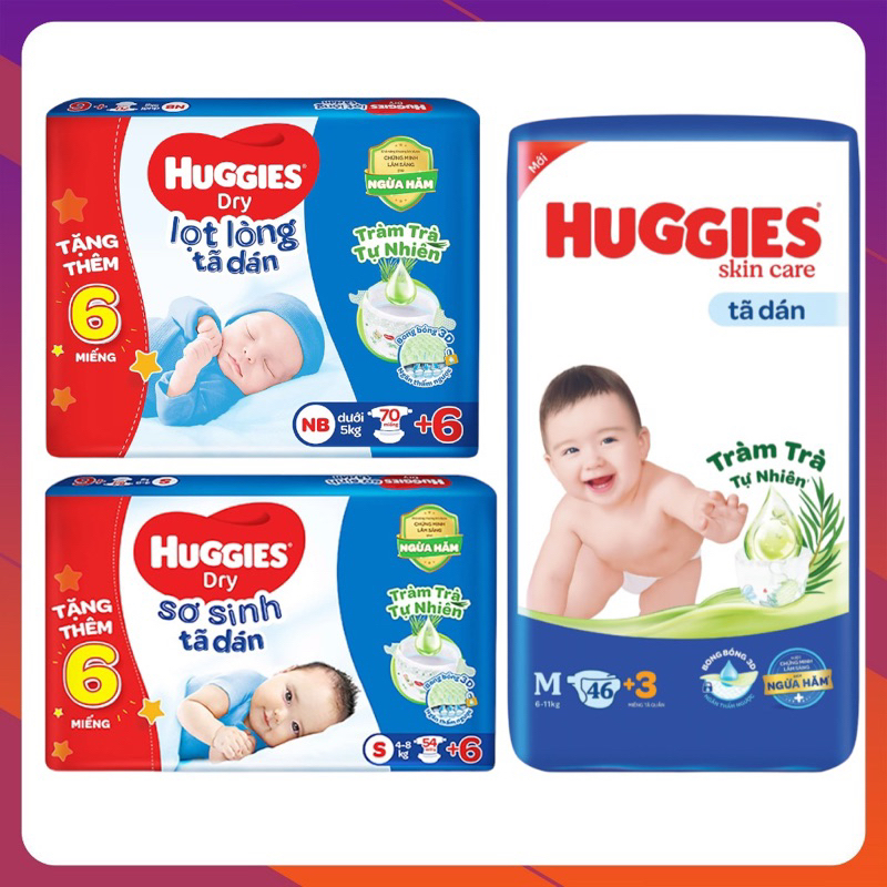 Tã Dán Sơ Sinh Huggies NB70+6 S54+6 M46+3