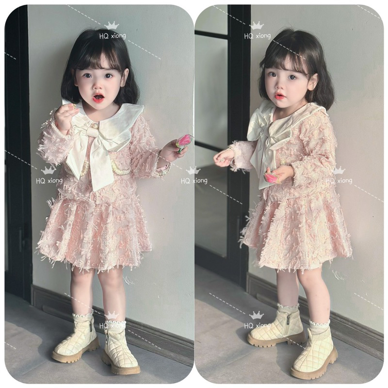 Set váy dạ nơ xinh xắn cho bé yêu