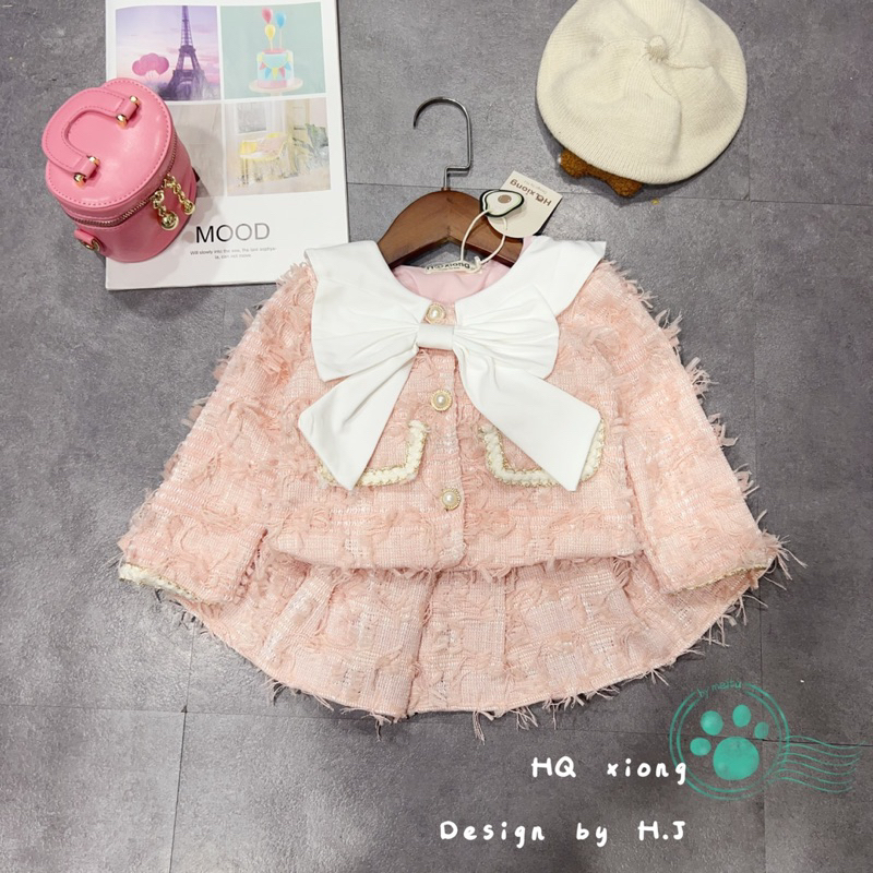 Set váy dạ nơ xinh xắn cho bé yêu