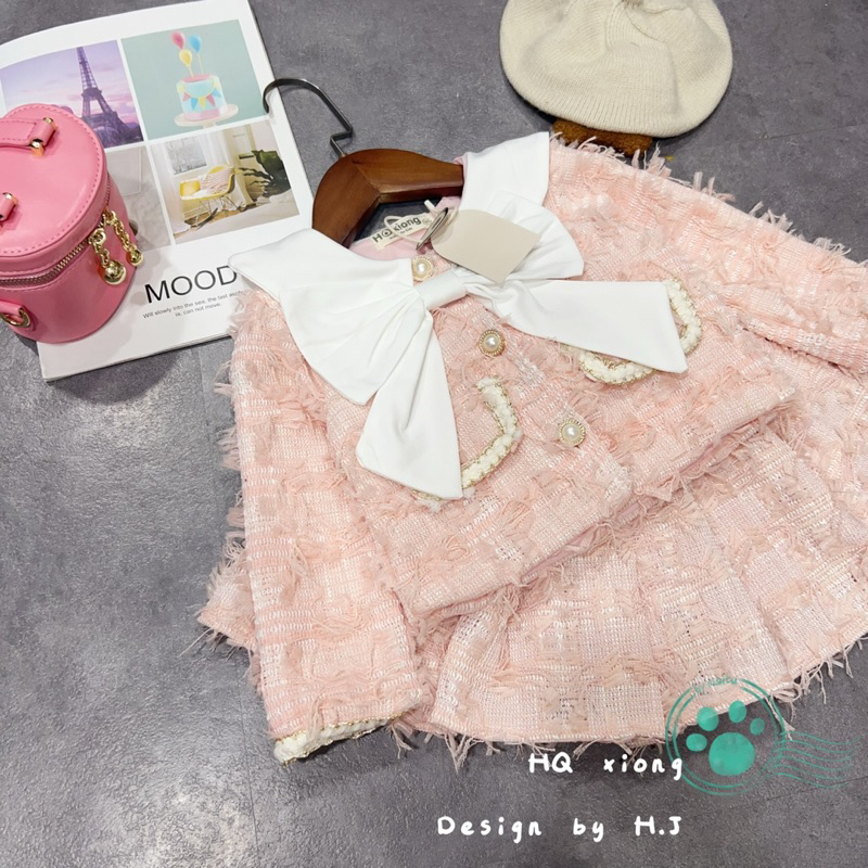 Set váy dạ nơ xinh xắn cho bé yêu