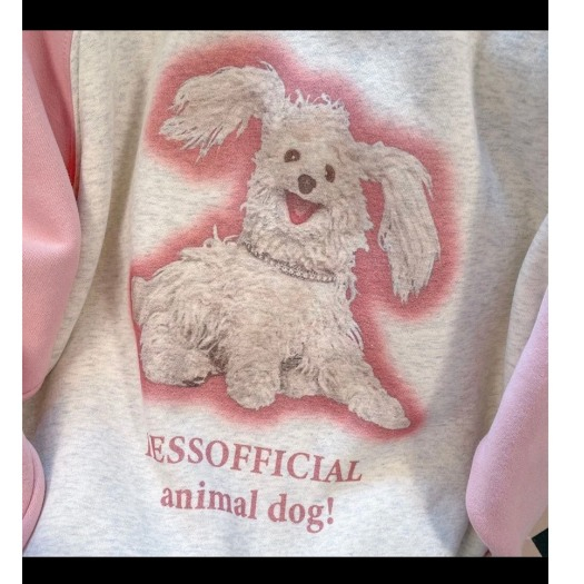 Áo Nỉ Nữ, Áo Sweater Nỉ Sticker Dog Phối Tay Hồng Phong cách Hàn Quốc