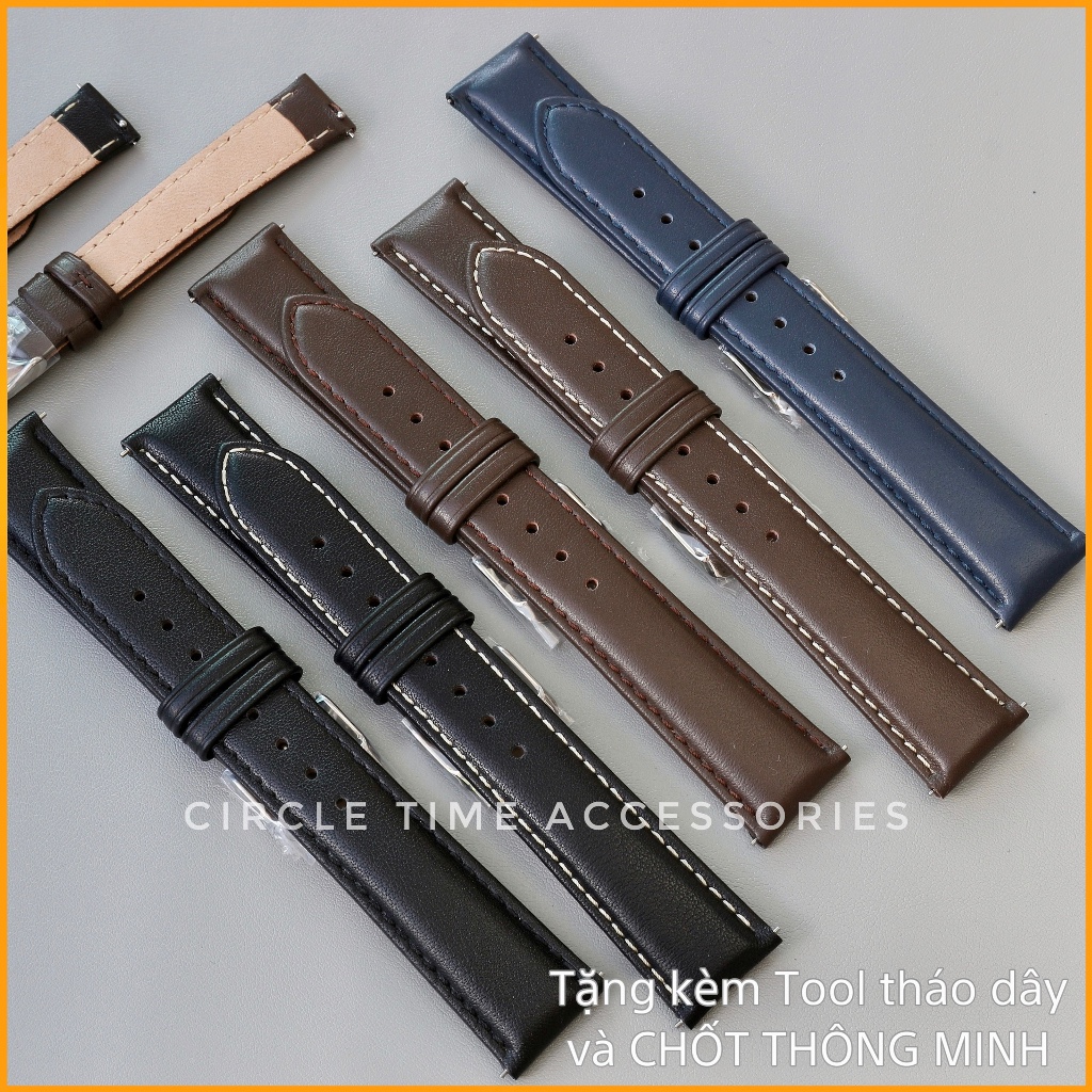 Dây đồng hồ nam da bò chốt thông minh size 18/20/22 có lớp lót mềm mại