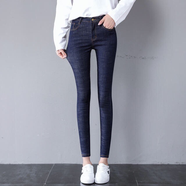 Quần Jean Nữ Lưng Cao, Quần Bò Cạp Cao DÀi Trơn Skinny Co Giãn Tốt