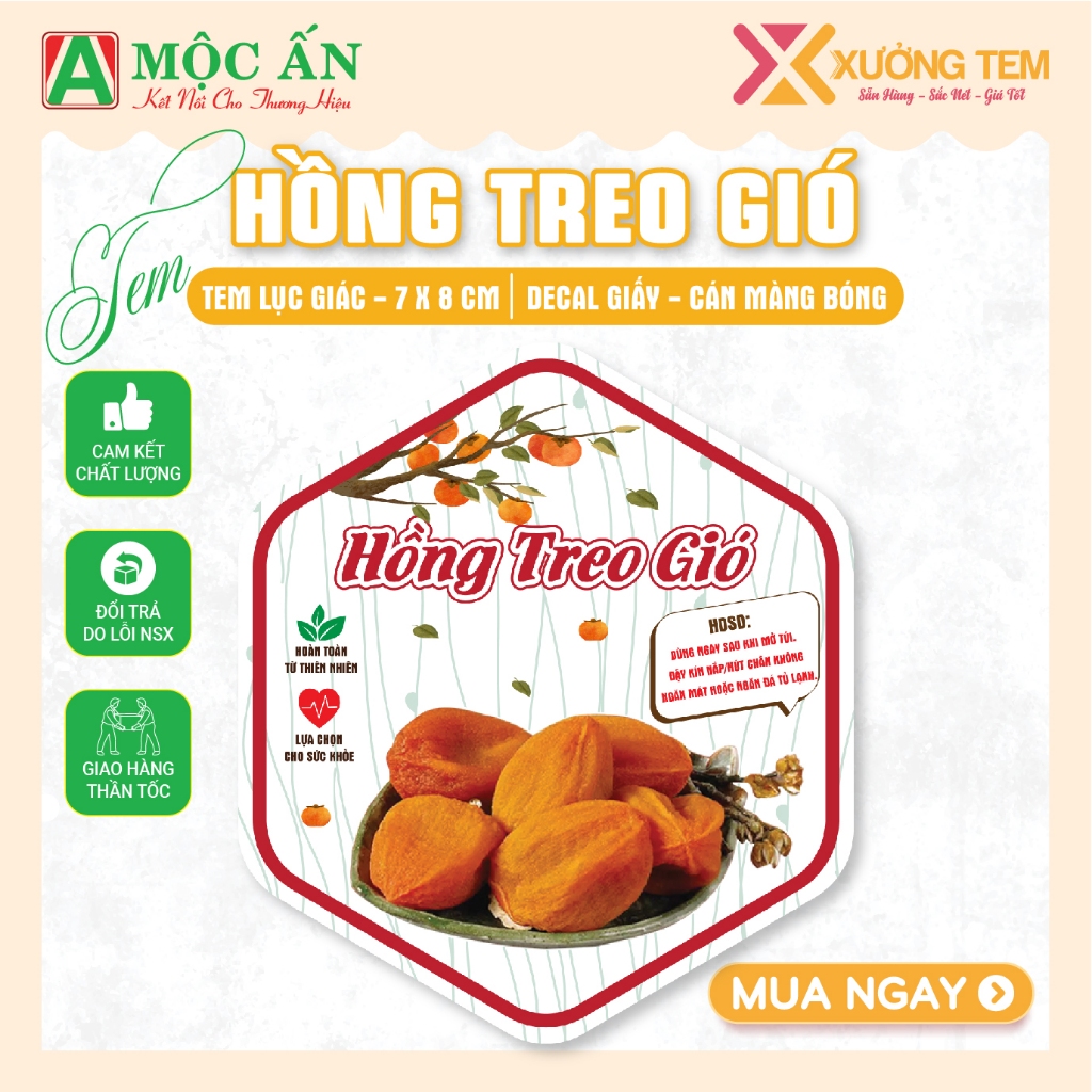 Tem Dán Sản Phẩm, Nhãn Dán " Hồng Treo Gió" - Cán Bóng, Dày Đẹp