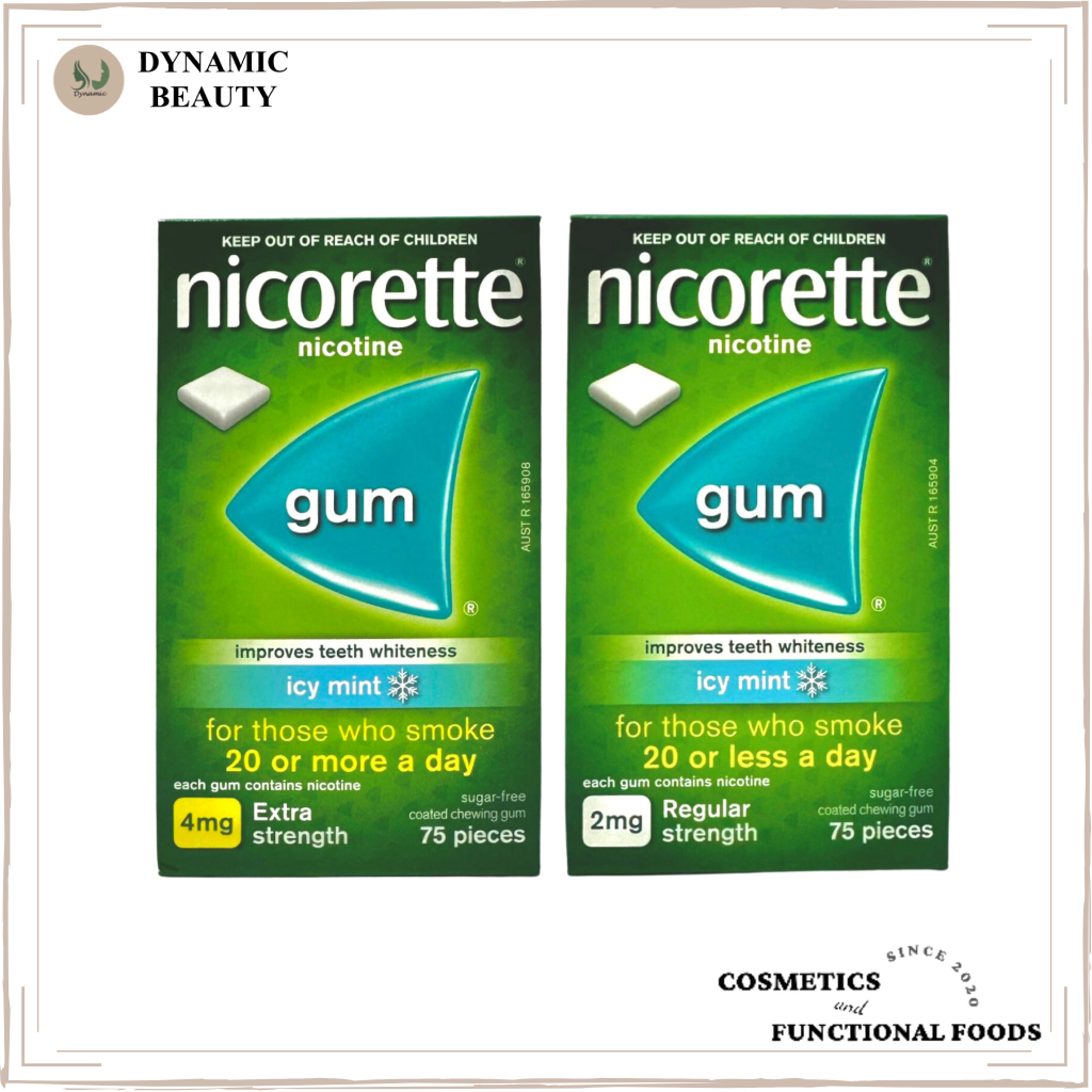 [Che tên- Tách lẻ 1 vỉ] Kẹo cao su giúp cai thuốc lá Nicorette nicotine gum icy mint 2mg và 4mg dạng nhai hộp 75 viên