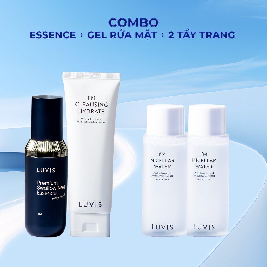 Combo 2 Tẩy Trang 1 Serum Tổ Yến dưỡng ẩm 1 Gel Rửa Mặt Luvis Medical