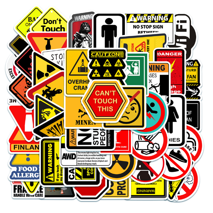 Sticker dán điện thoại, mũ bảo hiểm hình biển báo sáng tạo chống nước, bộ 50 miếng hình dán decor sổ tay nhật ký đẹp rẻ