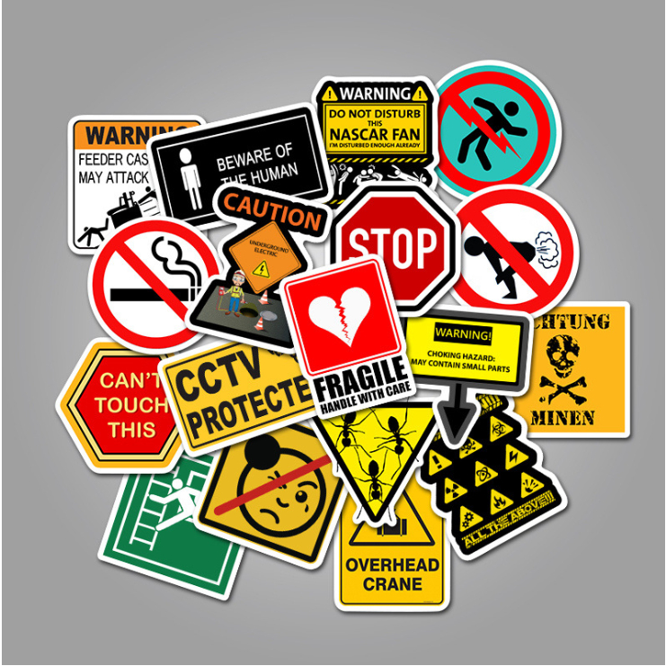 Sticker dán điện thoại, mũ bảo hiểm hình biển báo sáng tạo chống nước, bộ 50 miếng hình dán decor sổ tay nhật ký đẹp rẻ