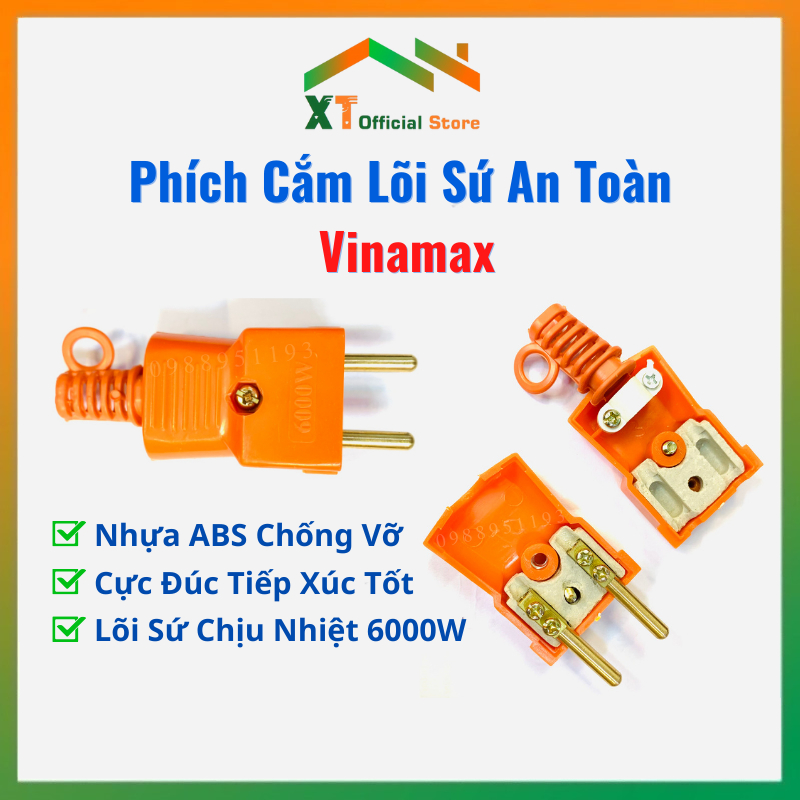 Phích Cắm Lõi Sứ Chịu Tải 6000W VINAMAX Nhựa ABS Chống Cháy Chống Va Đập