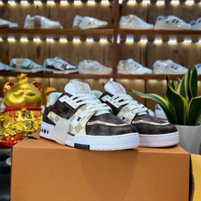 Giày Thể Thao LV 54 Trainer Signature White Brown Custom Trắng Nâu Bản Cao Cấp 2023