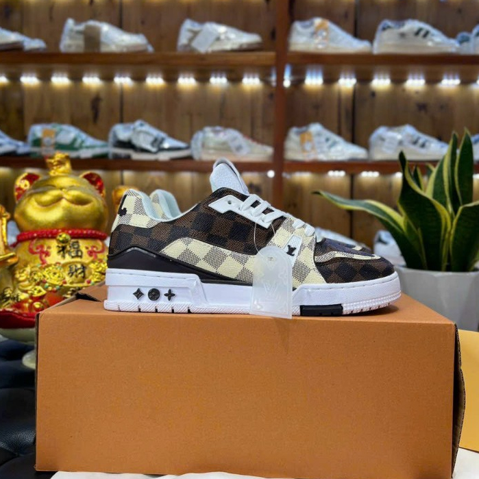 Giày Thể Thao LV 54 Trainer Signature White Brown Custom Trắng Nâu Bản Cao Cấp 2023