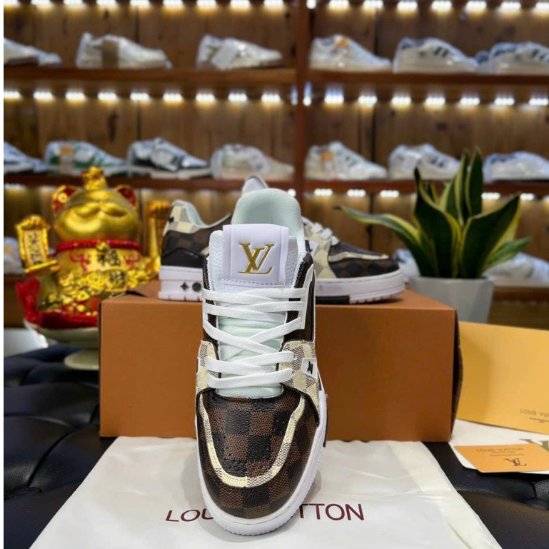 Giày Thể Thao LV 54 Trainer Signature White Brown Custom Trắng Nâu Bản Cao Cấp 2023