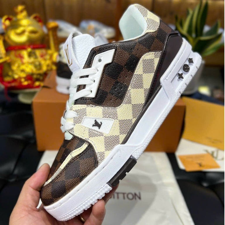 Giày Thể Thao LV 54 Trainer Signature White Brown Custom Trắng Nâu Bản Cao Cấp 2023