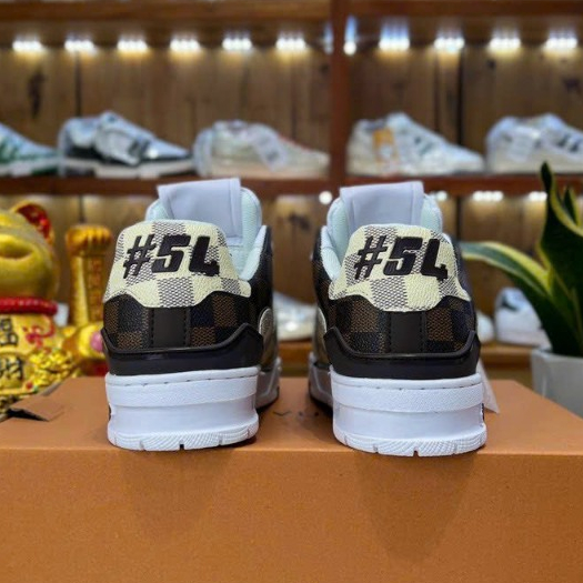Giày Thể Thao LV 54 Trainer Signature White Brown Custom Trắng Nâu Bản Cao Cấp 2023