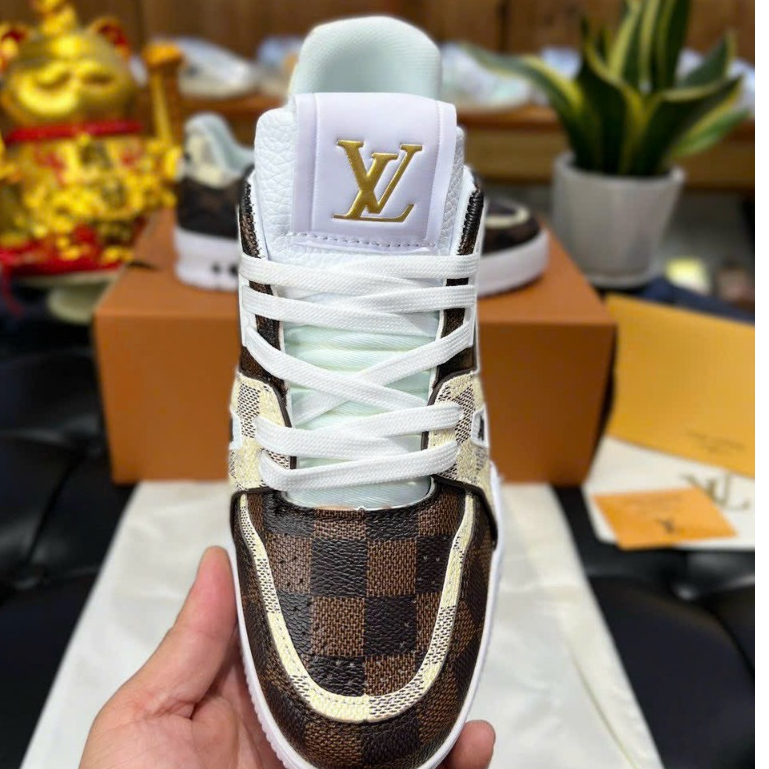 Giày Thể Thao LV 54 Trainer Signature White Brown Custom Trắng Nâu Bản Cao Cấp 2023