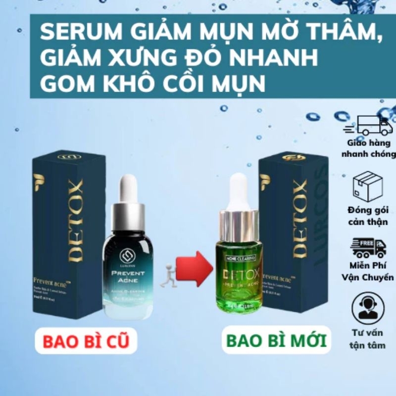 Serum Giảm Mụn Mờ Thâm, Giảm Xưng Đỏ Nhanh, Mụn Ẩn, Mụn Viê.m, Mụn Bọc, Gom Khô Cồi Mụn PREVENT ACNE DETOX 10ml LURCINN