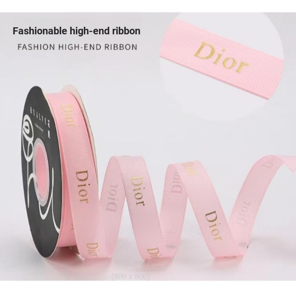 Cuộn ruy băng dài bản 2cm in chữ Dior nhũ vàng sang chảnh