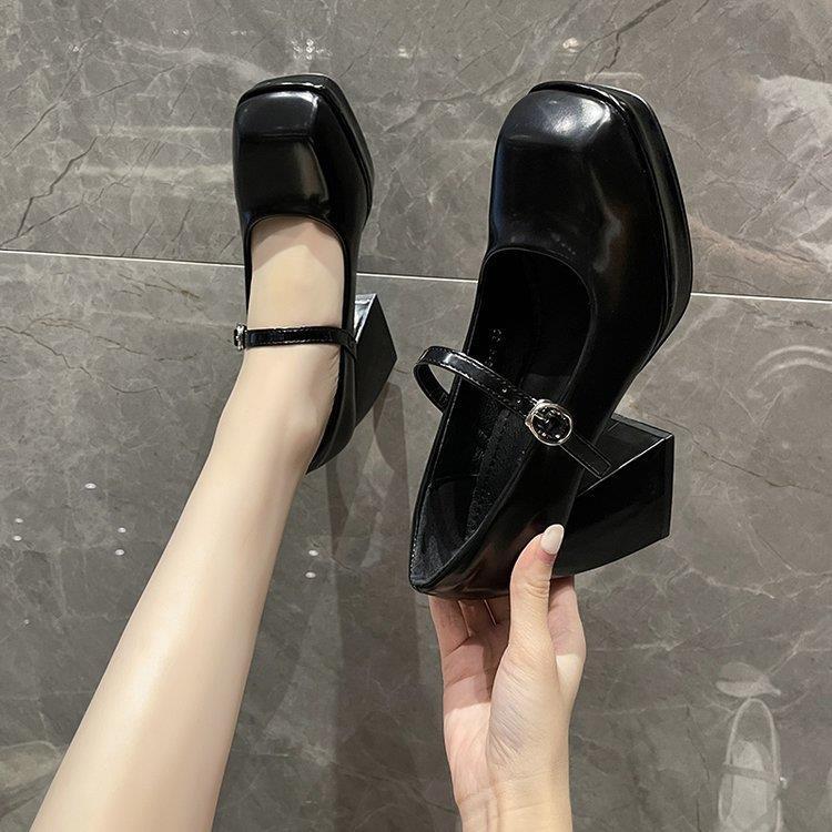 Giày Da Bóng Mary Jane Nữ Gót Dày 9p chanh sả