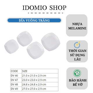 Dĩa Nhựa Vuông Màu Trắng Nhiêu Size