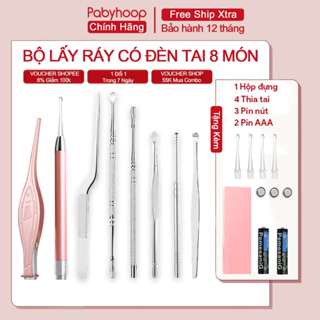 lấy ráy tai, ngoáy tai có đèn cho bé Bộ dụng cụ lấy ráy tai cao cấp - Pabyhoop