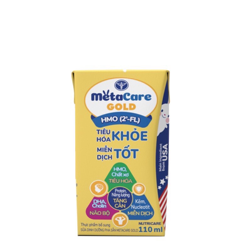 Thùng Sữa bột pha sẵn Metacare nhãn vàng 110ml x48 hộp
