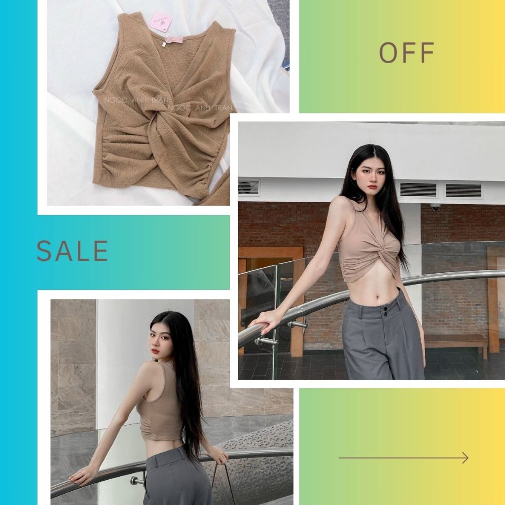 Áo croptop nữ xoắn eo sát nách mặc đi chơi đi biển cực xinh chân ái của mùa hè thu co dãn 4 chiều dễ mix đồ