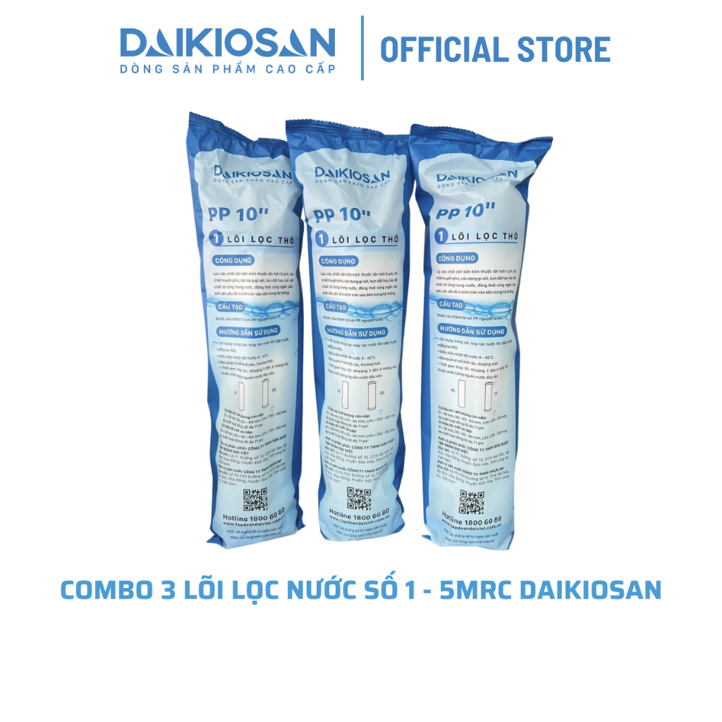 Lõi lọc nước, lõi lọc thô 123 dùng cho máy lọc nước RO -  Daikiosan - Hàng Chính Hãng