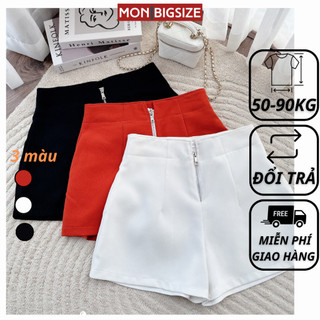Quần đùi bigsize nữ kiểu short đi chơi sang chảnh kiểu cạp cao dây kéo MON big size 50 - 90kg