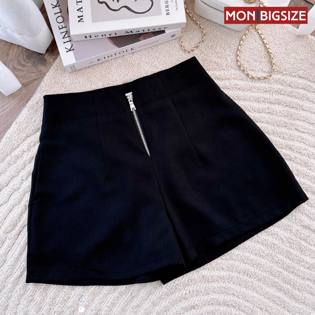 Quần đùi bigsize nữ kiểu short đi chơi sang chảnh kiểu cạp cao dây kéo MON big size 50 - 90kg