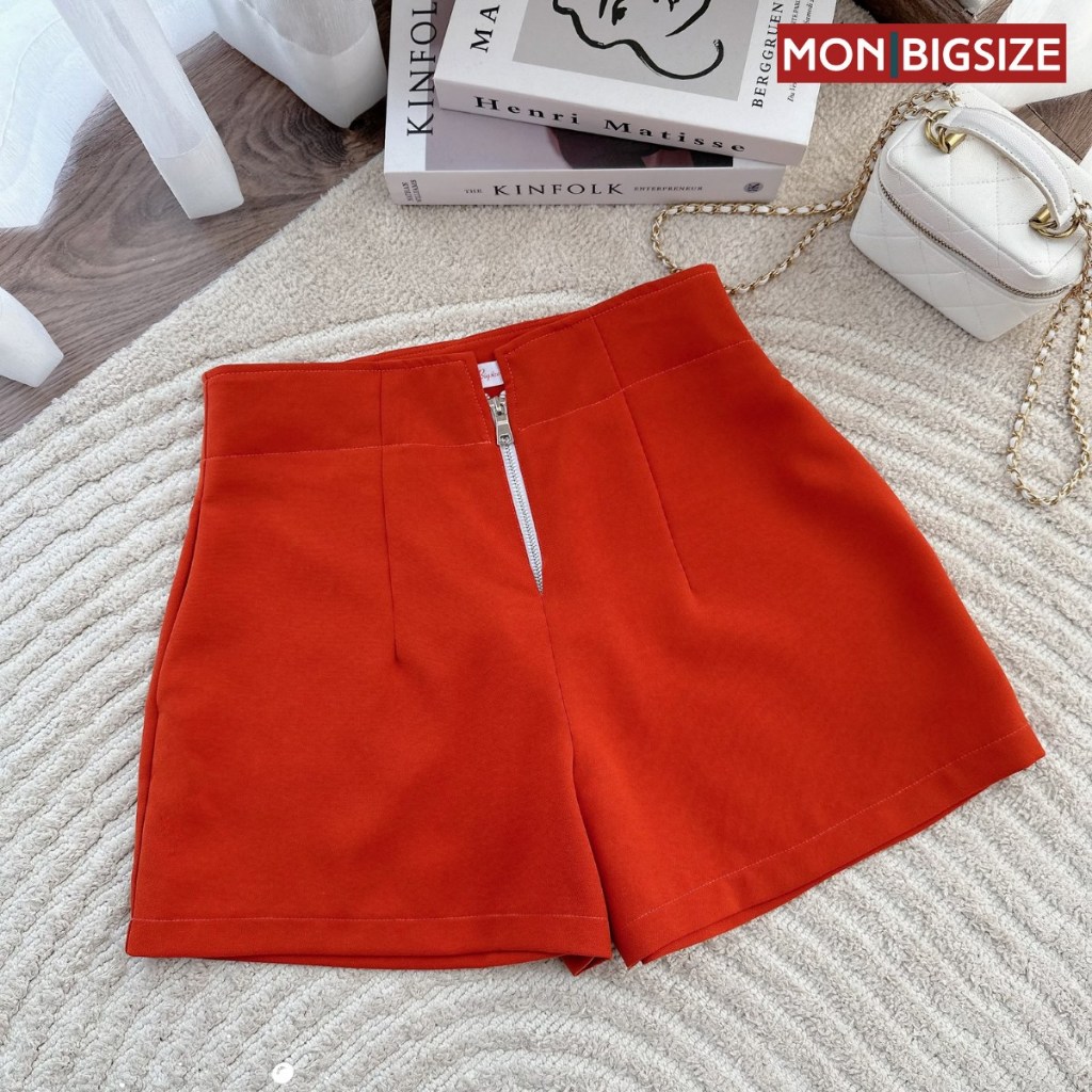 Quần đùi bigsize nữ kiểu short đi chơi sang chảnh kiểu cạp cao dây kéo MON big size 50 - 90kg