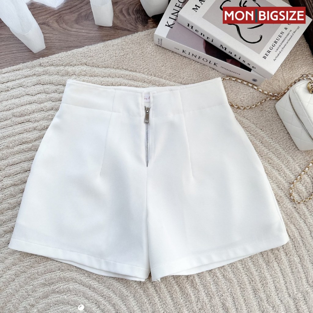 Quần đùi bigsize nữ kiểu short đi chơi sang chảnh kiểu cạp cao dây kéo MON big size 50 - 90kg